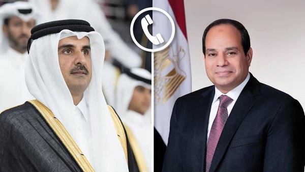الرئيس عبد الفتاح السيسي مع الشيخ تميم بن حمد آل ثاني أمير دولة قطر