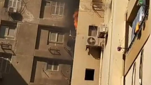 حريق بالطابق الرابع بعقار بشارع كورنيش النيل بمدينة بني سويف