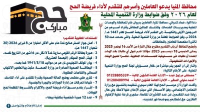 محافظ المنيا يدعو العاملين وأسرهم للتقدم لأداء فريضة الحج لعام 2026