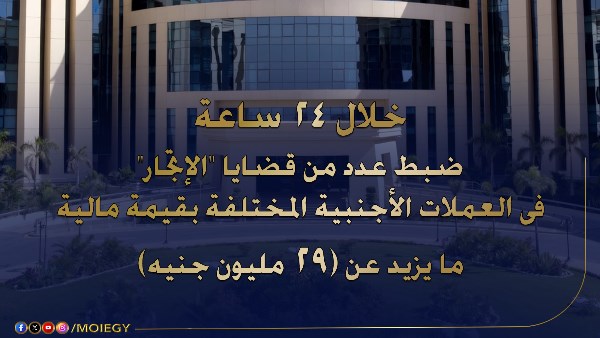ضبط مخالفات مالية بالعملات الأجنبية تصل إلى 29 مليون جنيه خلال 24 ساعة