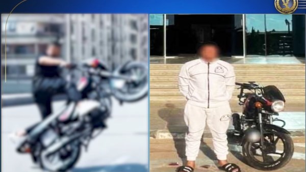 ضبط قائد دراجة نارية أثناء قيامه بحركات استعراضية في الجيزة دون رخصة قيادة
