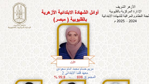  أوائل الشهادة الابتدائية الأزهرية بالقليوبية
