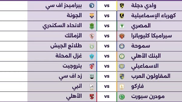مباريات الأسبوع الأول فى الموسم الجديد للدوري 