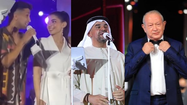 نجيب ساويرس وحسين الجسمي وهشام جمال وزوجته