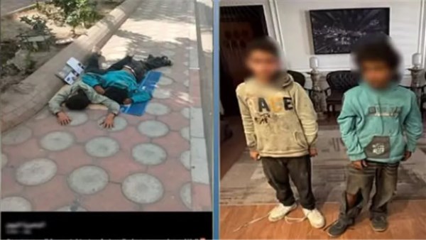 طفلين فترشان أحد الأرصفة في البحيرة 