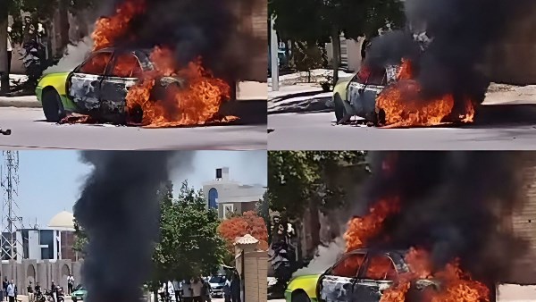 حريق يلتهم سيارة تاكسي في مدينة السادات بالمنوفية دون وقوع إصابات