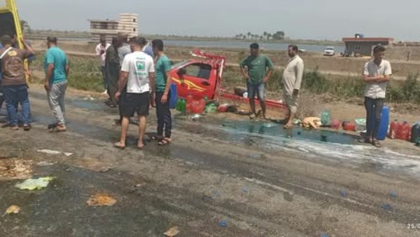 إصابة 12 شخصًا في انقلاب سيارة ربع نقل محملة بالعمال على الطريق الدولي بكفر الشيخ