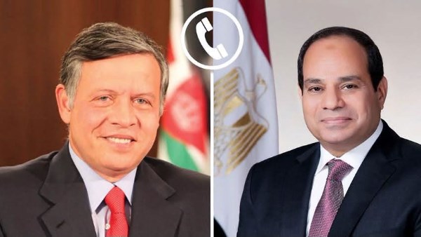 الرئيس السيسي والملك عبد الله الثاني خلال اتصال هاتفي رفض مصر القاطع للاعتداءات الإيرانية