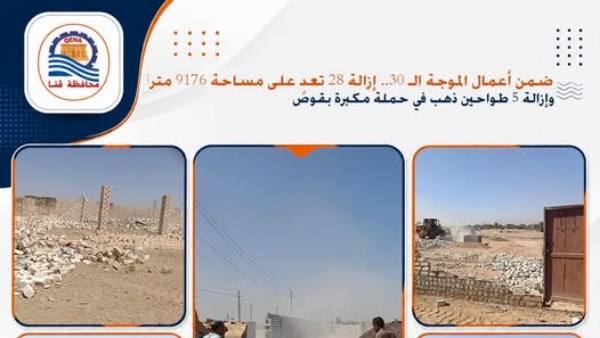 إزالة 28 تعديًا على 9176 مترًا و5 طواحين ذهب 